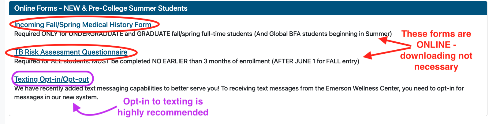 Instructions for the third step of the student health portal