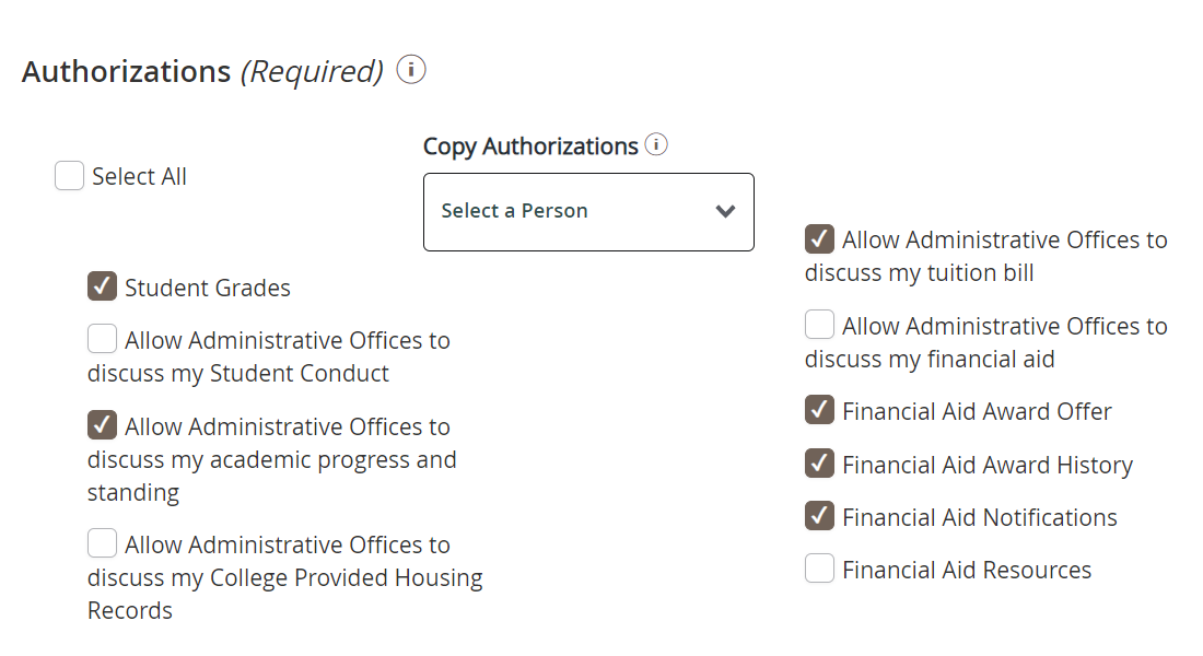 Screenshot of Authorizations