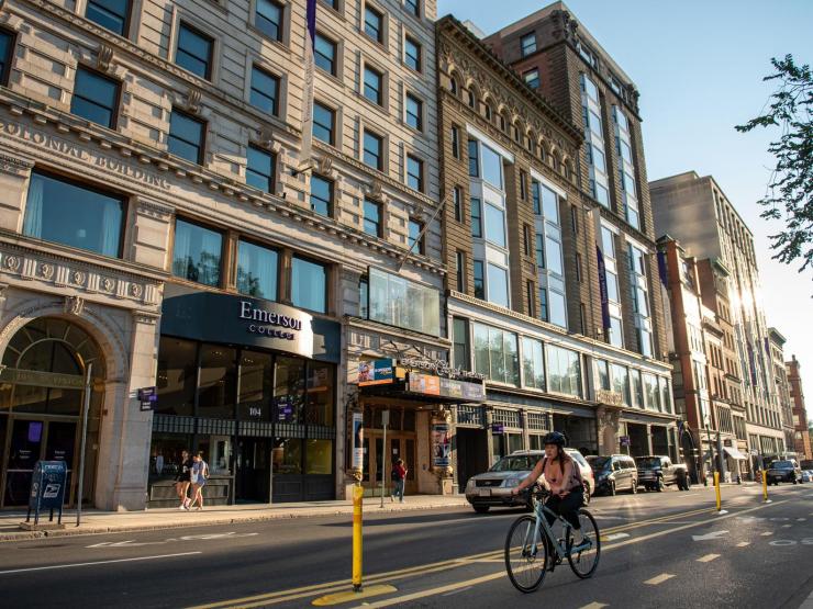 Boylston Street at Emerson College on a sunny day