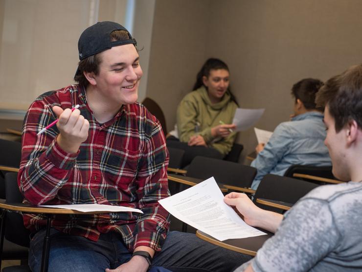 Communication Studies students talk during class exercise