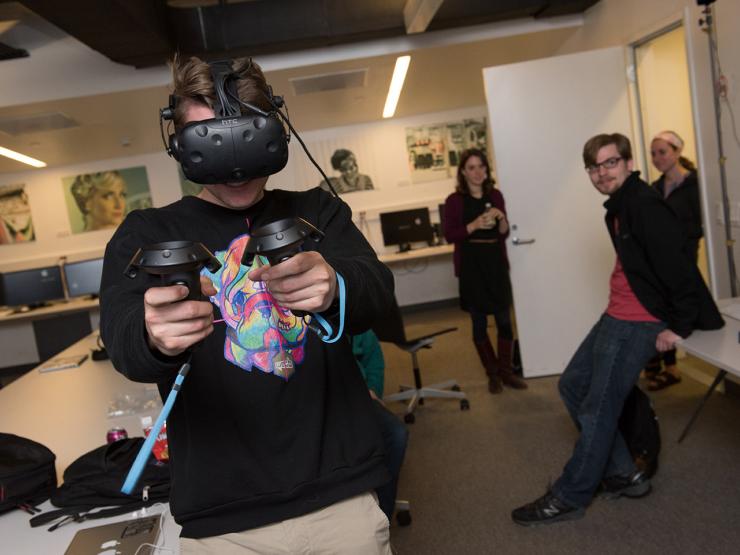 Student using virtual reality headset