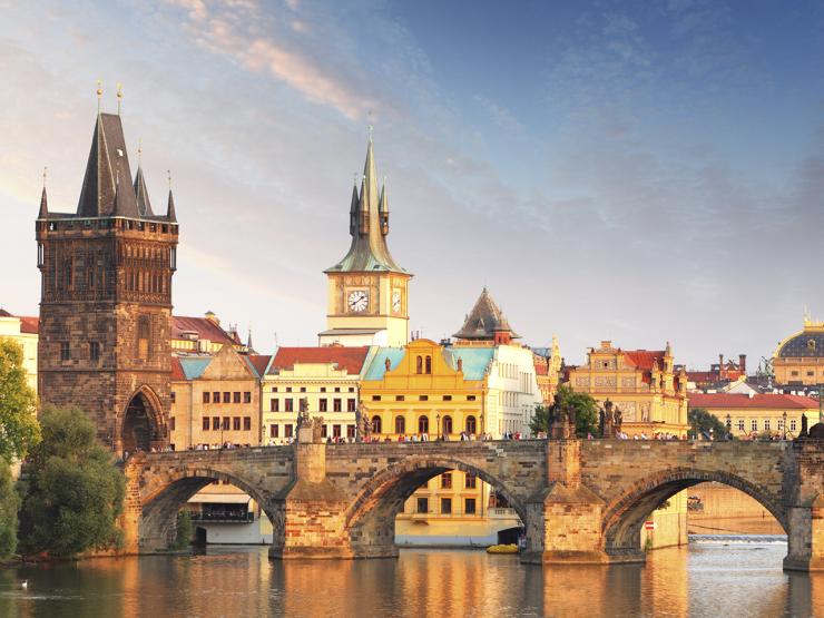 Photo of bridge and skyline in Prague, Czech Republic