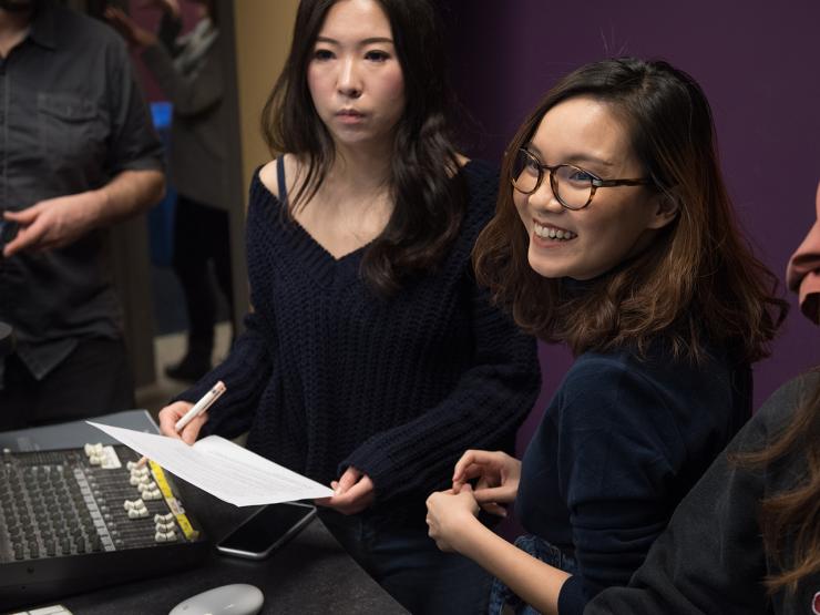 Two students in a focus group inside a classroom