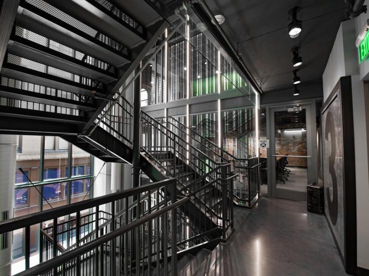 A stairwell in a residence hall