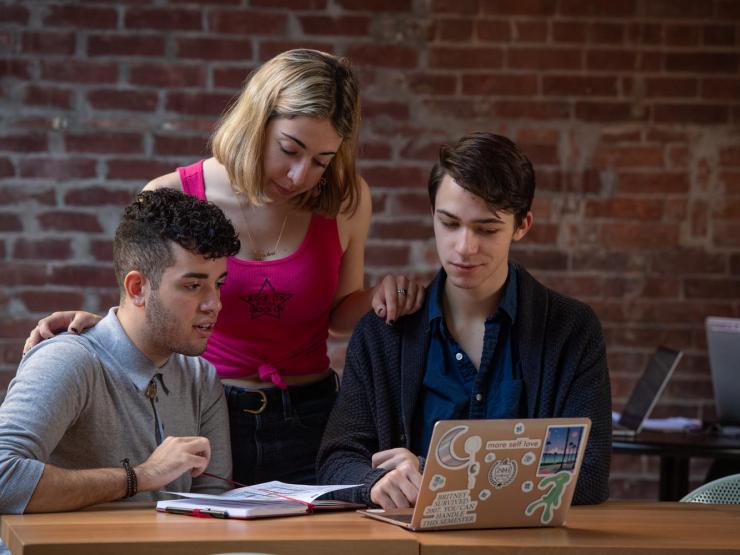 Three students studying together in Lion’s Den