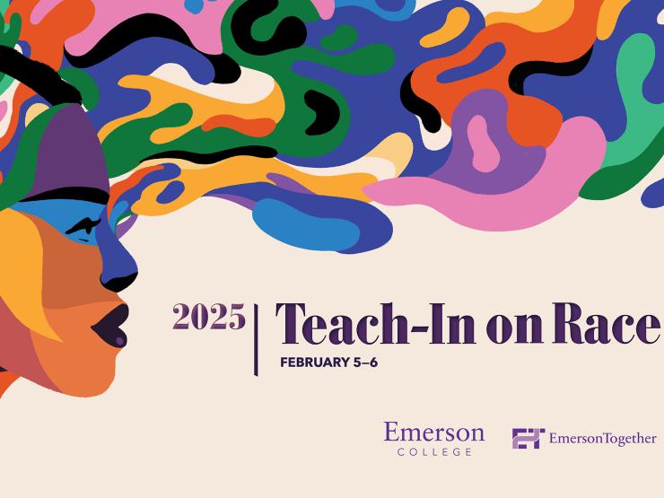 2025 Teach-In on Race banner, featuring a colorful female figure in profile off to the side