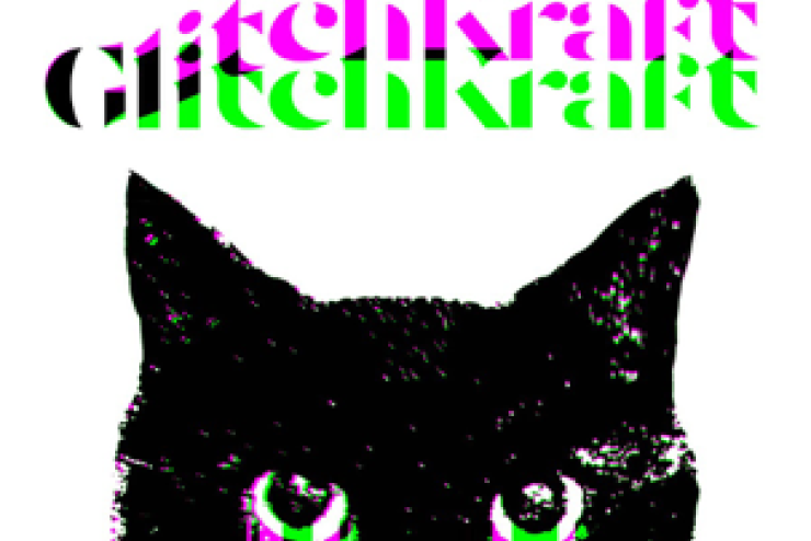 Black cat head with "GlitchKraft" text in purple and green