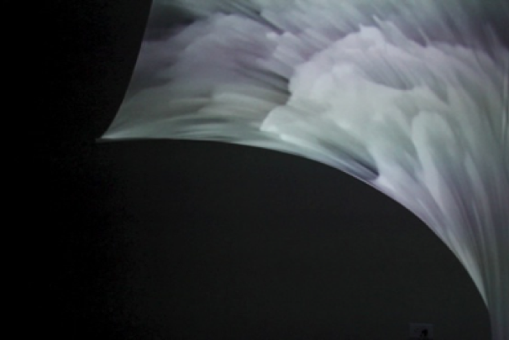 Snapshot of video, "Hurricane Lost" by Georgie Friedman that depicts a shape of the hurricane.