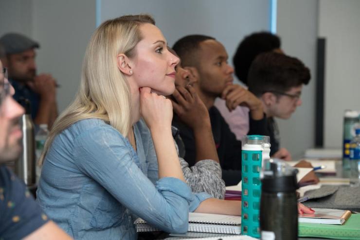 Student sitting attentively in class