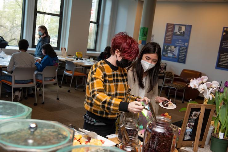 students getting food